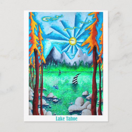 Lake Tahoe Travel PoP Art Adventure Postcard