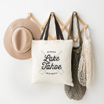 Lake Tahoe Vintage Logo Tote Bag<br><div class="desc">Cute Lake Tahoe tote bag features vintage distressed lettering and the names of both states that border the lake (California and Nevada). Two crossed canoe paddles appear beneath the Lake Tahoe text, in light lake blue. Personalize this cute tote with a name or wedding date for a cool personalized gift...</div>