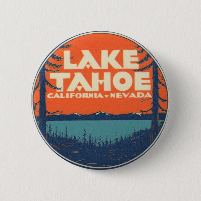 Lake Tahoe Vintage Travel Decal Design Button (Front)