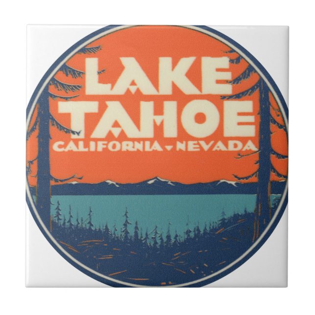 Lake Tahoe Vintage Travel Decal Design Ceramic Tile (Front)