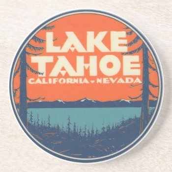 Lake Tahoe Vintage Travel Decal Design Coaster by 74hilda74 at Zazzle