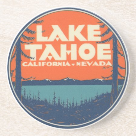 Lake Tahoe Vintage Travel Decal Design Coaster