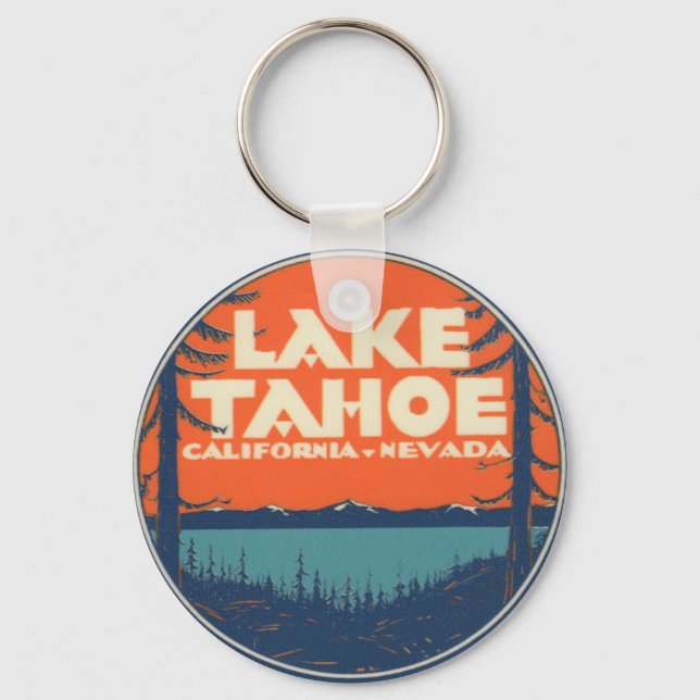 Lake Tahoe Vintage Travel Decal Design Keychain (Front)