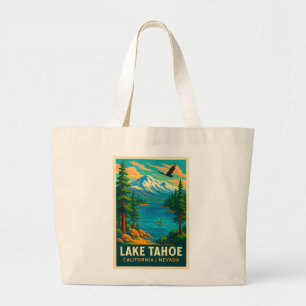 Lake Tahoe Vintage Travel (Green) Poster Large Tote Bag