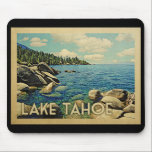 Lake Tahoe Vintage Travel Mouse Pad<br><div class="desc">Lake Tahoe design in Vintage Travel style featuring a beautiful lake scene with trees,  rocks and blue sky.</div>