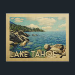 Lake Tahoe Vintage Travel Postcard<br><div class="desc">Lake Tahoe design in Vintage Travel style featuring a beautiful lake scene with trees,  rocks and blue sky.</div>