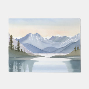 Lake Tahoe Watercolor Mountain Landscape Doormat
