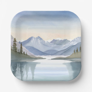 Lake Tahoe Watercolor Mountain Landscape Paper Plates