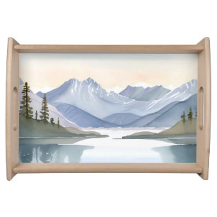 Lake Tahoe   Watercolor Mountain Landscape Serving Tray