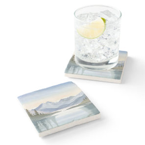 Lake Tahoe | Watercolor Mountain Landscape Stone Coaster
