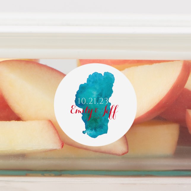 Lake Tahoe Watercolor Wedding Favor Labels (Affixed)