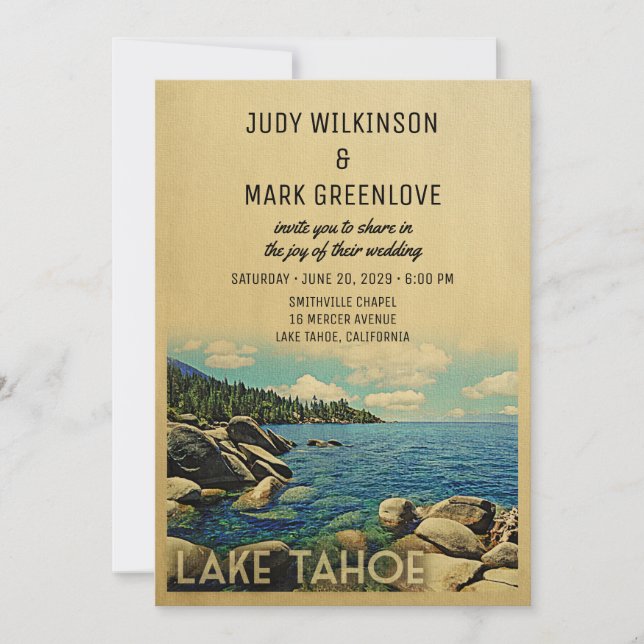 Lake Tahoe Wedding Invitation Vintage Mid-Century (Front)
