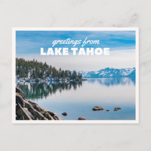 Lake Tahoe Winter Mountain Vintage Retro Greeting Postcard