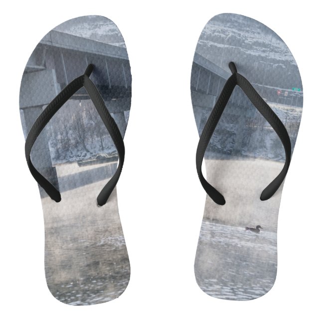 Lake Taneycomo Foggy Winter Fishing Flip Flops (Footbed)