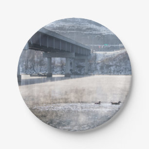 Lake Taneycomo Foggy Winter Fishing Paper Plates