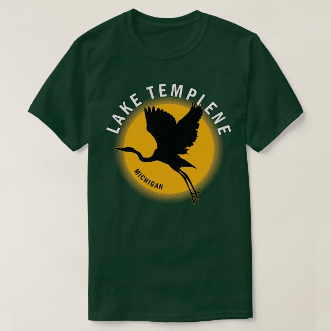 Lake Templene in Michigan Heron Sunrise T-Shirt (Design Front)