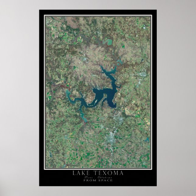 Lake Texoma Texas - Oklahoma Satellite Poster Map (Front)