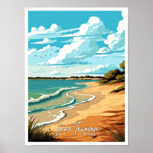 Lake Texoma Texas Travel Vintage illustration Poster