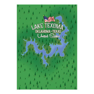 Lake Texoma USA map. Photo Print