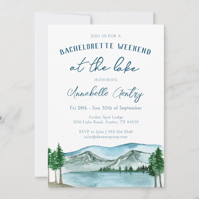 Lake Themed Bachelorette Itinerary Invitation (Front)