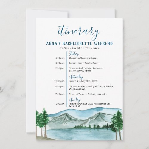 Lake Themed Bachelorette Itinerary Invitation