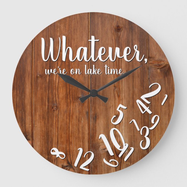 Lake Time Rustic Wood Funny Retirement Lake Home Large Clock (Front)