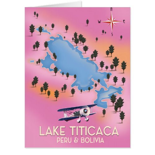 Lake Titicaca peru Bolivia lake map travel art Card