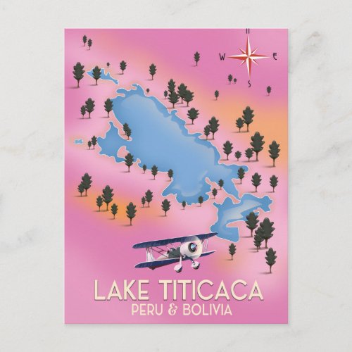 Lake Titicaca peru Bolivia lake map travel art Postcard