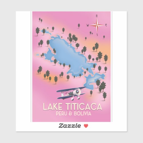 Lake Titicaca peru Bolivia lake map travel art Sticker