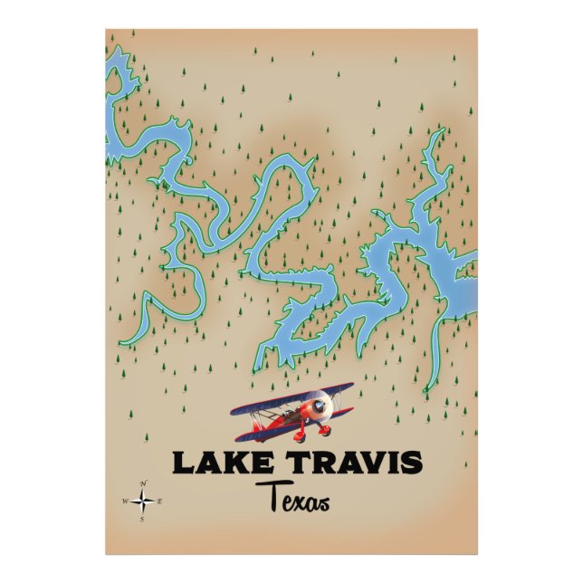 Lake Travis Texas map Photo Print (Front)
