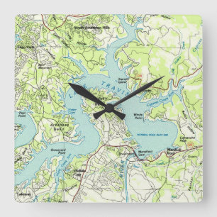 Lake Travis Vintage Map Square Wall Clock