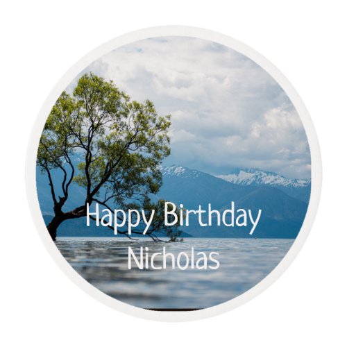 Lake Trees Mountains Nature Custom Birthday Edible Frosting Rounds