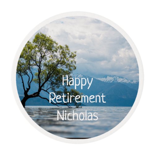 Lake Trees Mountains Nature Custom Retirement Edible Frosting Rounds
