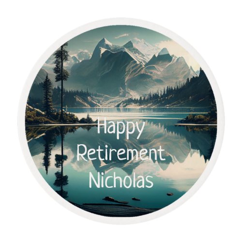 Lake Trees Mountains Nature Custom Retirement Edible Frosting Rounds