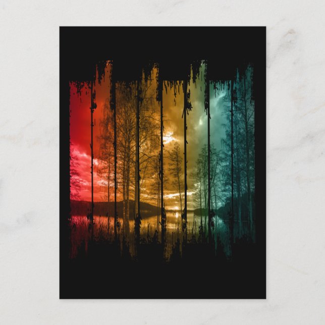 LAKE TREES VINTAGE SUNSET POSTCARD (Front)