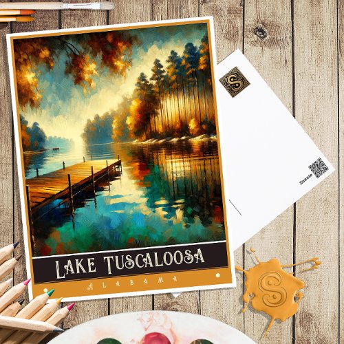 Lake Tuscaloosa Alabama  Vintage Painting Postcard