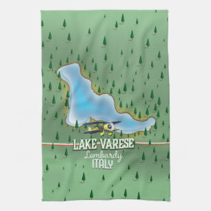 Lake Varese, Lombardy, italy travel poster Kitchen Towel