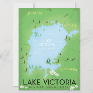 Lake Victoria Map - Africa Great Lake travel art. Invitation
