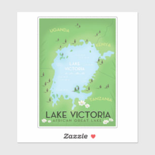 Lake Victoria Map - Africa Great Lake travel art. Sticker