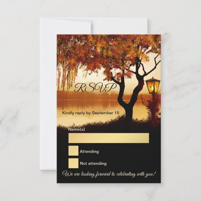 Lake View Tree Fall Wedding RSVP Card (Front)