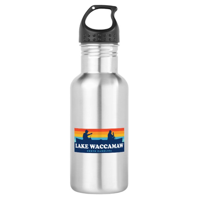 Lake Waccamaw North Carolina Canoe Stainless Steel Water Bottle (Front)