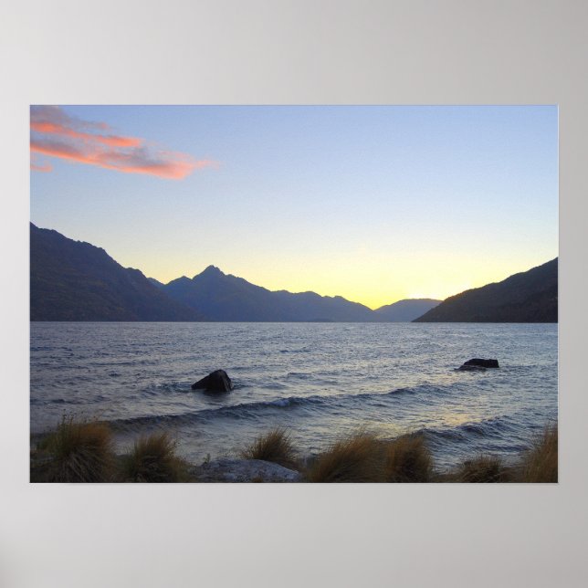 Lake Wakatipu at Sunset, Queenstown, NZ Poster (Front)