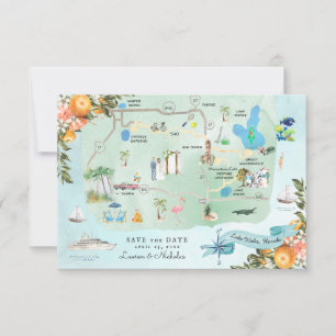 Lake Wales, FL Destination Wedding Itinerary Map Invitation