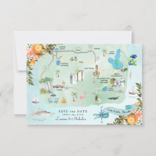Lake Wales, FL Destination Wedding Itinerary Map Invitation