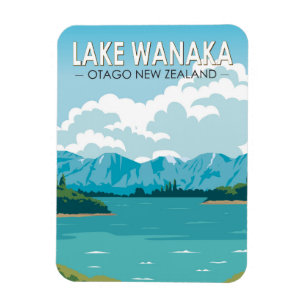 Lake Wanaka Otago New Zealand Travel Art Vintage Magnet