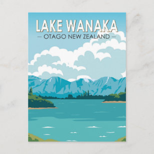 Lake Wanaka Otago New Zealand Travel Art Vintage Postcard