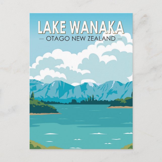 Lake Wanaka Otago New Zealand Travel Art Vintage Postcard (Front)
