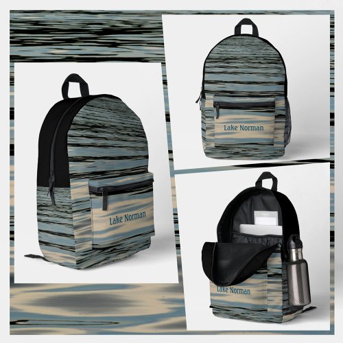 Lake Water Blue Beige Black Wavy Stripes Printed Backpack