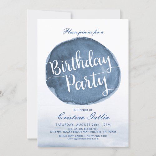 Lake Water Stain  Custom Birthday Party Invitation