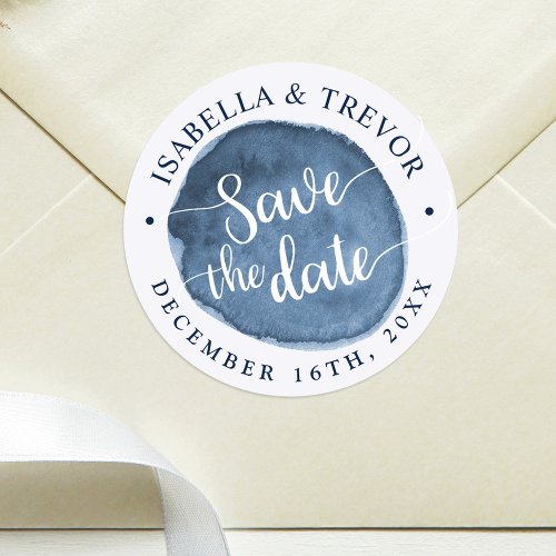 Lake Water Stain  Custom  Save the Date Classic Round Sticker